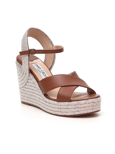 Shop Jimmy Choo Dellena 100 Wedge Sandals In Brown