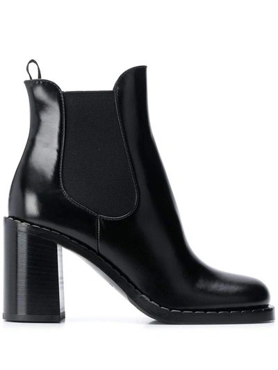 Shop Prada Block Heeled Chelsea Boots In Black