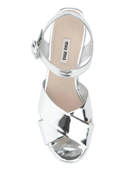 Shop Miu Miu Crossed Strap Chunky Sole Sandals In Silver