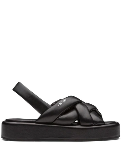 Shop Prada Tubular Strap Platform Sandals In Black