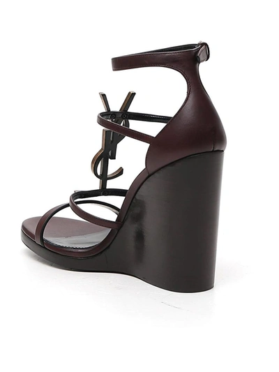 Shop Saint Laurent Cassandra Wedge Sandals In Brown