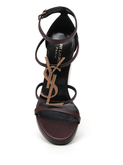 Shop Saint Laurent Cassandra Wedge Sandals In Brown