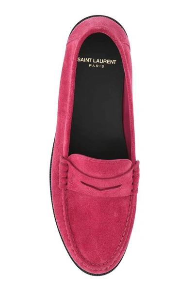Shop Saint Laurent Le Loafer Monogram Penny Slippers In Pink