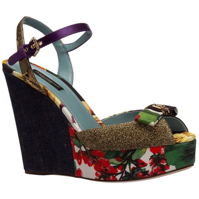 Shop Dolce & Gabbana Patchwork Wedge Sandals In Multi