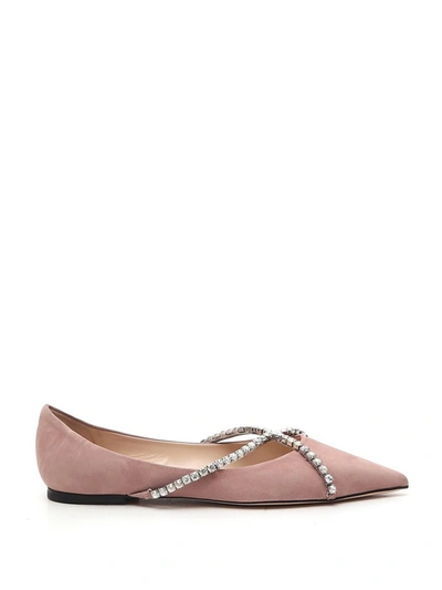 Shop Jimmy Choo Genevi Crystal Straps Ballerina Flats In Pink