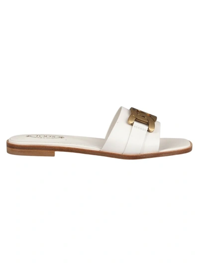 Shop Tod's Chain Embellished Flat Sandals In White