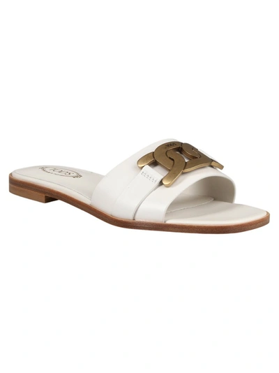 Shop Tod's Chain Embellished Flat Sandals In White