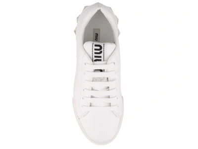 Shop Miu Miu Diamond Embellished Sneakers In White