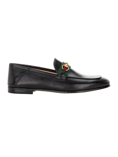 Shop Gucci Horsebit Web Loafers In Black