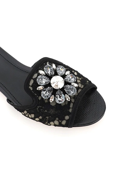 Shop Dolce & Gabbana Bianca Lace Detailed Sandals In Black