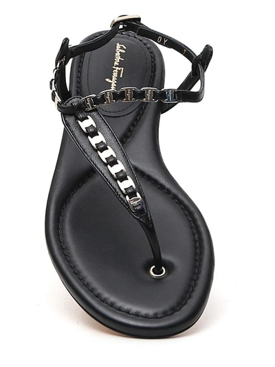 Shop Ferragamo Salvatore  Vara Chain Thong Sandals In Black