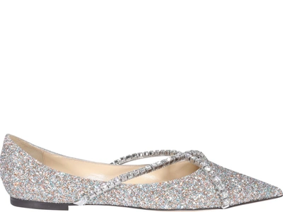 Shop Jimmy Choo Genevi Glitter Flats In Silver