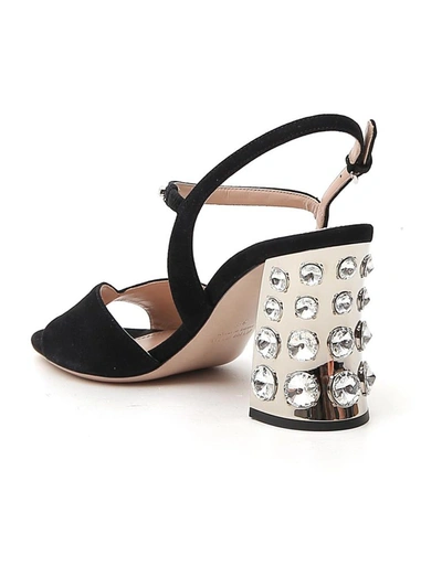 Shop Miu Miu Crystal Embellished Heel Sandals In Black