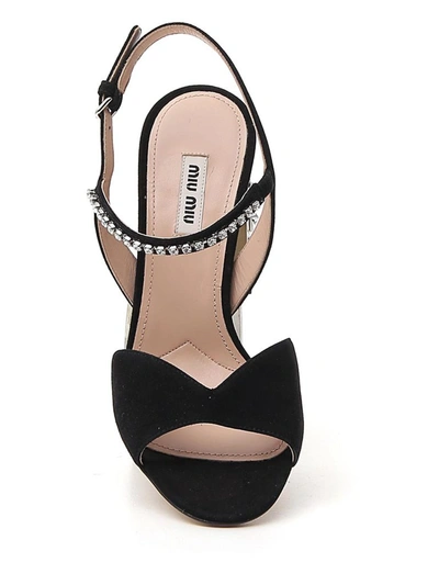 Shop Miu Miu Crystal Embellished Heel Sandals In Black