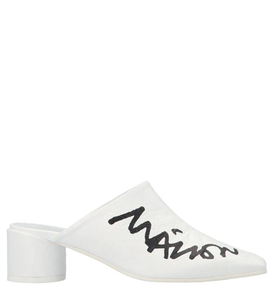 Shop Mm6 Maison Margiela Logo Printed Mules In White