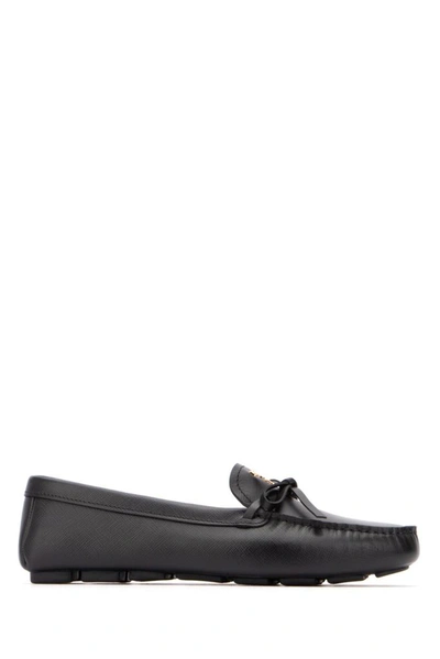 Shop Prada Logo Plaque Loafers In Black