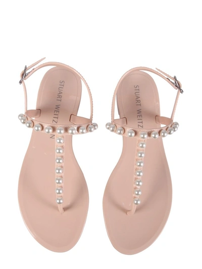 Shop Stuart Weitzman Goldie Jelly Embellished Flat Sandals In Pink