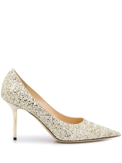 Shop Jimmy Choo Love 85 Glitter Pumps In Gold