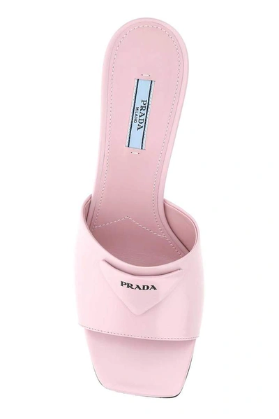 Shop Prada Logo Patch Mules In Pink