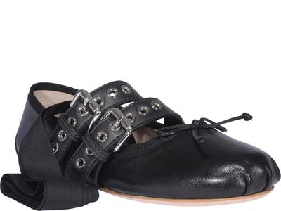 Shop Miu Miu Buckle Detailed Ballerina Shoes In Black