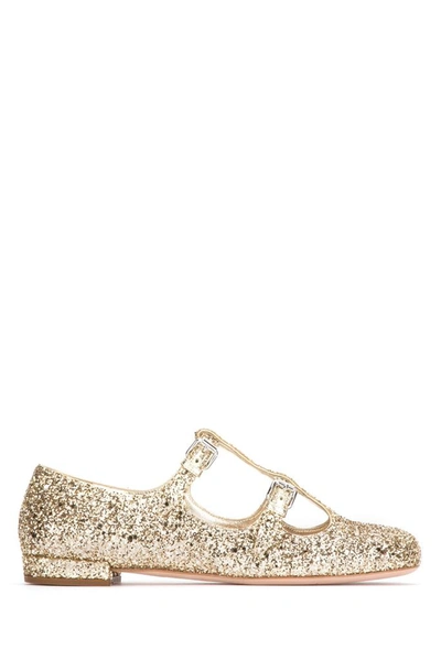 Shop Miu Miu Glitter Buckle Ballerina Flats In Gold