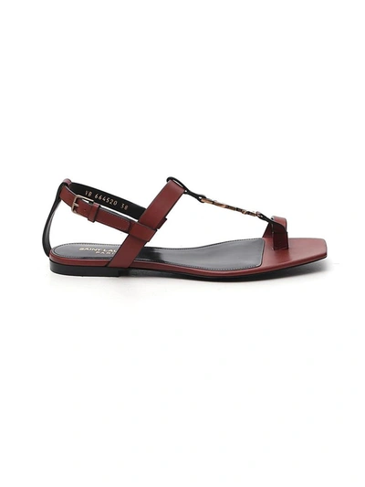 Shop Saint Laurent Cassandra Flat Sandals In Red