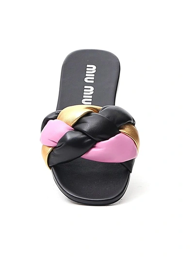 Shop Miu Miu Braided Strap Flat Sandals In Multi