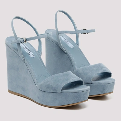 Shop Prada Platform Wedged Sandals In Blue