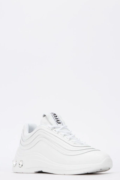 Shop Miu Miu Crystal Chunky Sole Sneakers In White