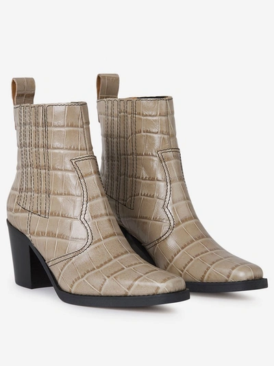 Shop Ganni Embossed Ankle Boots In Beige