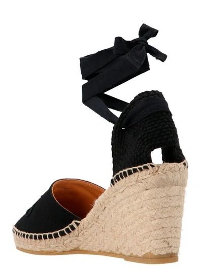 Shop Prada Logo Embroidered Wedge Espadrilles In Black