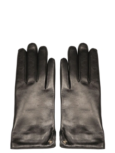 Shop Gucci Bee Leather Gloves In Black