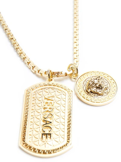 Shop Versace Medusa Tag Necklace In Gold
