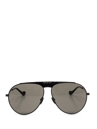 Shop Gucci Eyewear Aviator Frame Sunglasses In Black