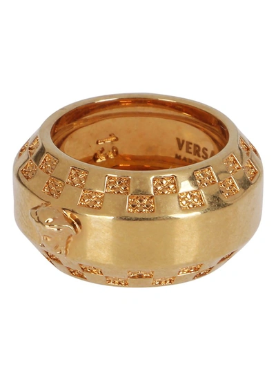 Shop Versace Tribute Logo Engraved Ring In Gold