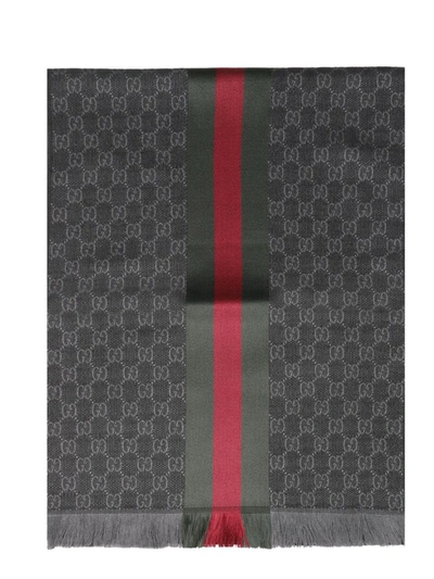 Shop Gucci Gg Jacquard Web Knitted Scarf In Grey
