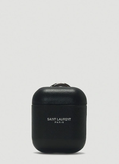 Shop Saint Laurent Logo Airpods Case In Black