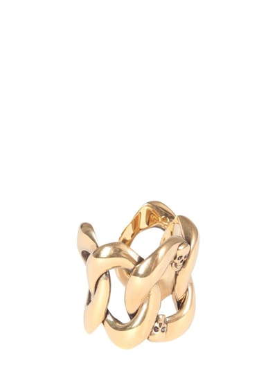 Shop Alexander Mcqueen Skull Chain Ring In Gold