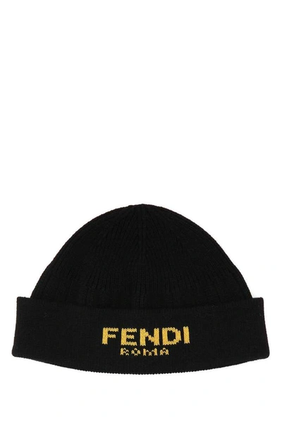 Shop Fendi Logo Intarsia Beanie In Black