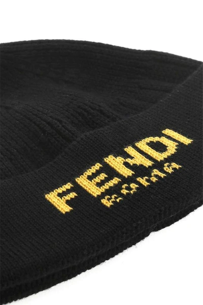 Shop Fendi Logo Intarsia Beanie In Black