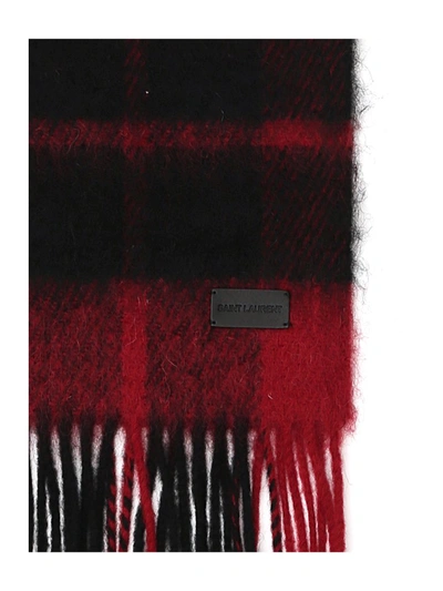 Shop Saint Laurent Plaid Fringed Scarf In Multi