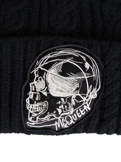 Shop Alexander Mcqueen Embroidered Logo Patch Beanie In Black