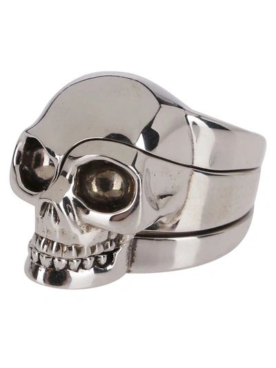 Shop Alexander Mcqueen Divided Skull Ring In Silver