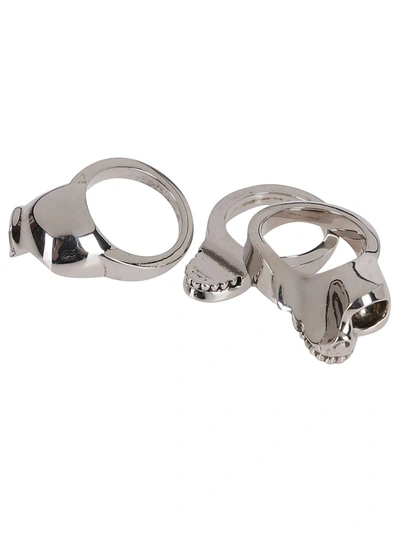 Shop Alexander Mcqueen Divided Skull Ring In Silver