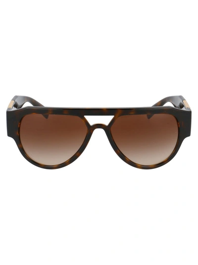 Shop Versace Eyewear Pilot Frame Sunglasses In Brown