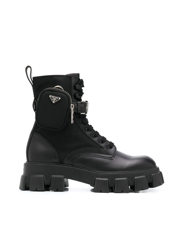 Prada Monolith Leather And Nylon Combat Boots In Black | ModeSens
