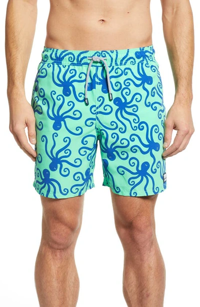Shop Tom & Teddy 'octopus Pattern' Swim Trunks In Green/ Blue