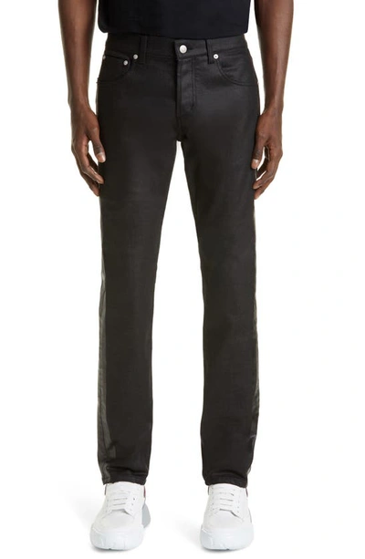 Shop Alexander Mcqueen Coated Slim Fit Jeans In Black/ Black