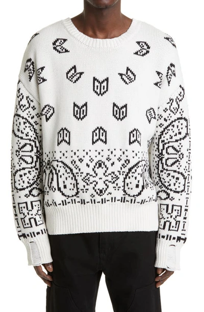 Shop Rhude Bandana Jacquard Distressed Cotton & Cashmere Sweater In White/ Black