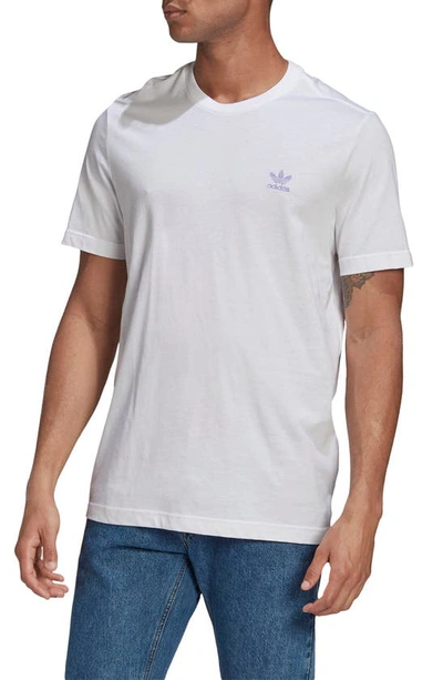 Shop Adidas Originals Adidas Essential Embroidered Trefoil T-shirt In White/ Light Purple